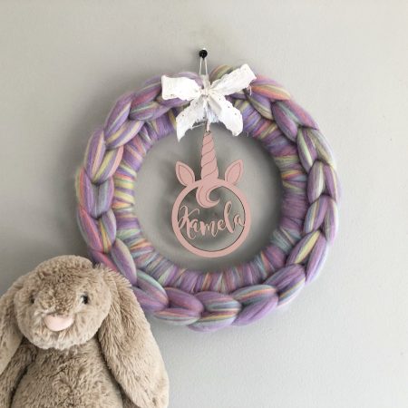 Personalised Chunky Knitted Merino Unicorn Wool Wreath