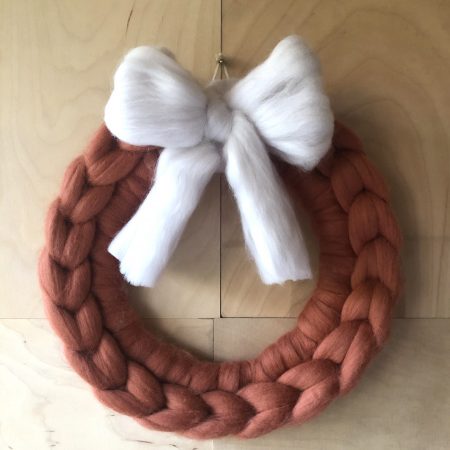 12" Chunky Knitted Merino Round Wreath With Bow