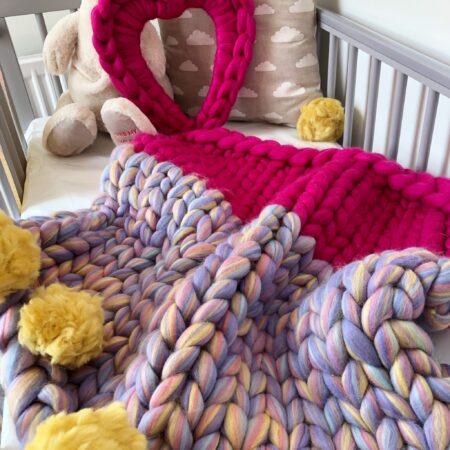 The Chunky Knitted Merino Unicorn blanket and 12" Heart set